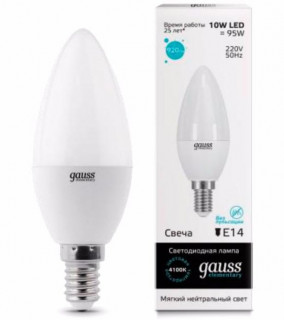 Лампа Gauss LED Elementary 10W 33120 4100K E14 свеча