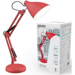 Светильник настольный Gauss GTL003 60W 220-240V E27 красный струбцина и основание