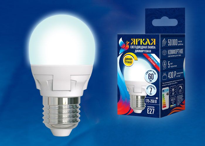 Лампа светодиодная  Uniel LED-G45 7W/4000K/E27/FR/DIM PLP01WH серия Яркая форма 