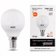 Лампа Gauss LED Elementary 10W 53110 3000K E14 шар