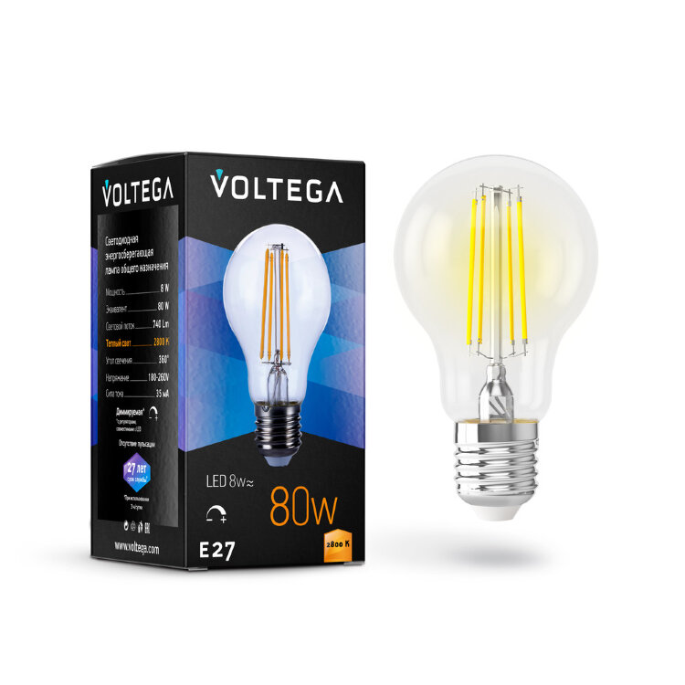 Лампа Voltega Crystal A60 8W 2800K E27 DIM