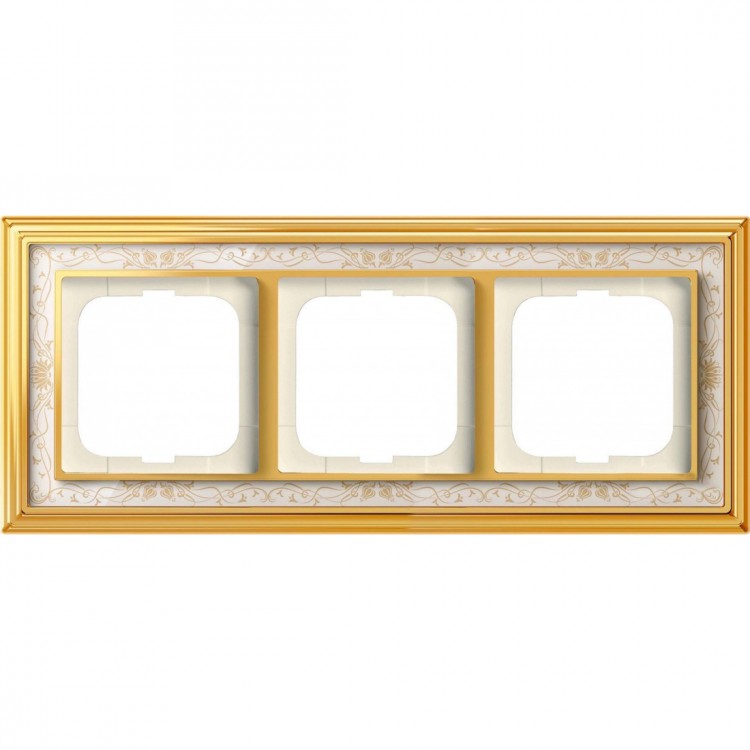 Рамка 3-постовая, серия Династия, Латунь полированная, белая роспись 2CKA001754A4572 (1754-0-4572)