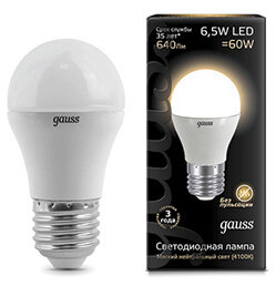 Лампа Gauss LED 6,5W 105102107 2700K E27 шар