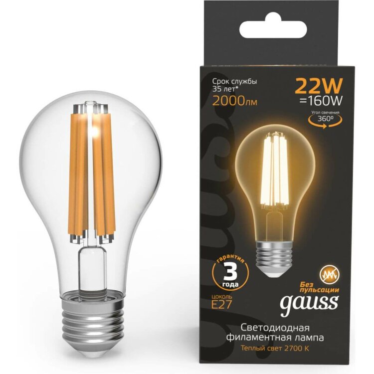 Лампа Gauss LED Filament A70 22W 102902122 2700K E27