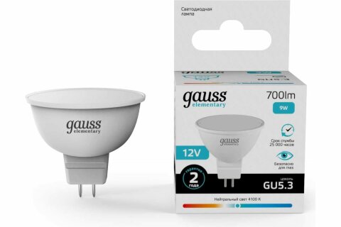 Лампа Gauss LED Elementary MR16 9W 12V 11529 GU5.3 4100K