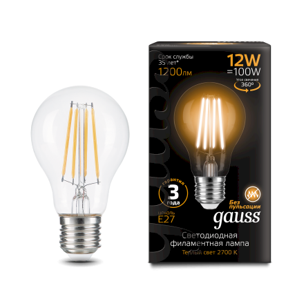 Лампа Gauss LED Filament A60 12W 102902112 2700K E27