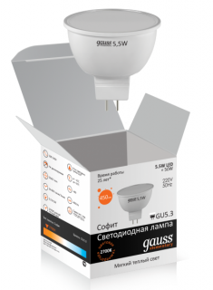 Лампа Gauss LED Elementary MR16 5.5W 13516 GU5.3 3000K Frost
