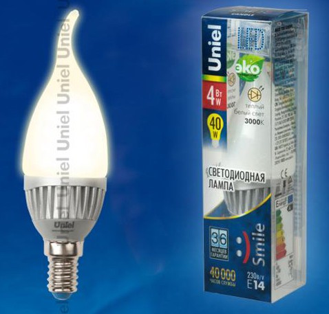 Лампа светодиодная  Uniel LED-CW37-4W/WW/E14/FR 