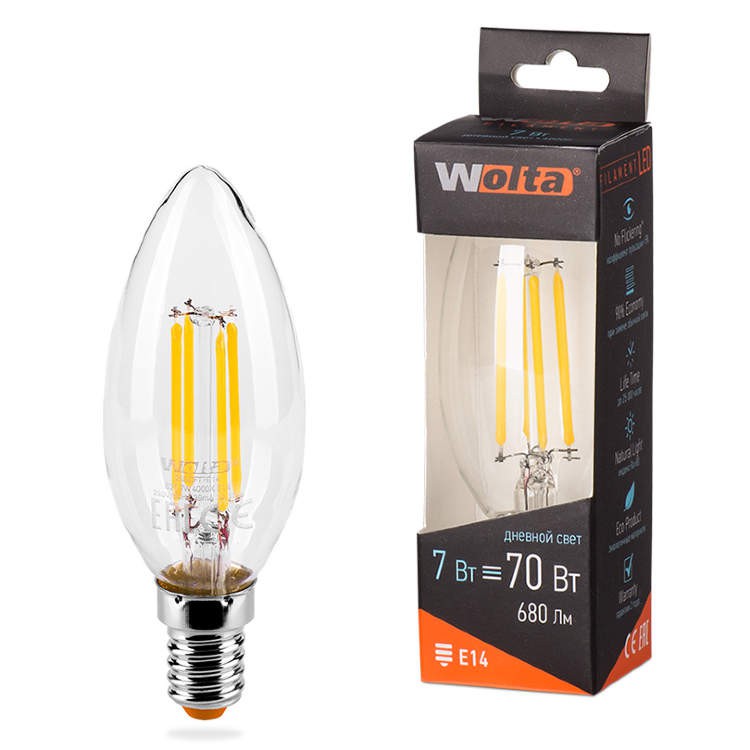 Лампа WOLTA Led Filament 25SCFT 7W E14 4000К свеча (956)