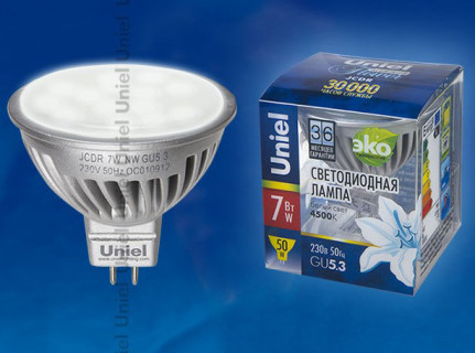 Лампа светодиодная  Uniel LED-JCDR-7W/NW/GU5.3/FR ALF03SL белый (165) Уценка!