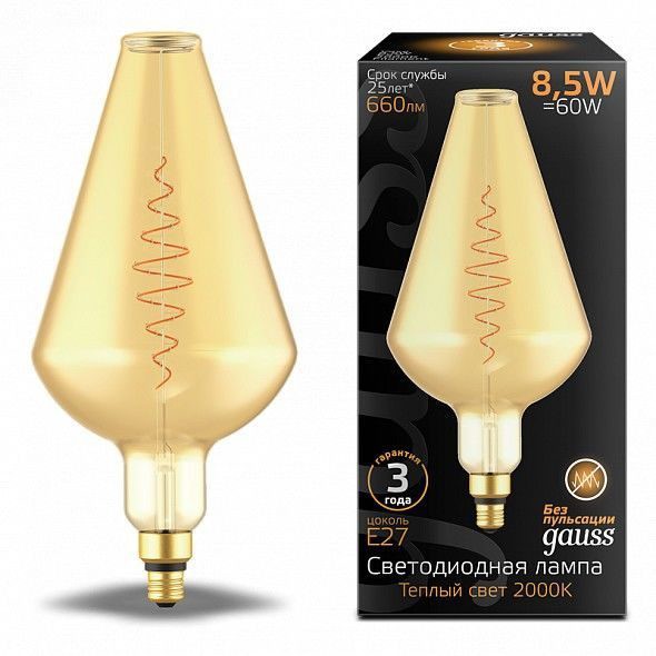 Лампа Gauss LED Vintage Filament 180802105 Vase Flexible E27 8.5W 2000K Golden