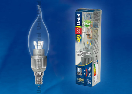 Лампа светодиодная  Uniel LED-CW37P-3W/NW/E14/CL "Свеча на ветру" серия Aluminium Smile (211) Уценка