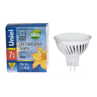 Лампа светодиодная  Uniel LED-JCDR-7W/WW/GU5.3/FR ALF03SL теплый белый (167) Уценка!