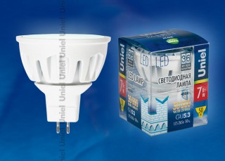Лампа светодиодная  Uniel LED-JCDR-7W/WW/GU5.3/FR ALMO1WH серия Merli (544) Уценка!
