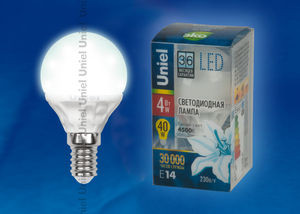 Лампа светодиодная  Uniel LED-G45-4W/NW/E14/FR CRF01WH "Шар" мат.колба серия Flower Уценка