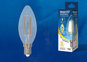 Лампа светодиодная  Uniel LED-C35-9W/3000K/E14/CL/DIM GLA01TR серия Air форма 