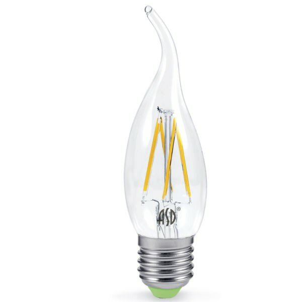 Светодиодная лампа ASD LED-Свеча на ветру-PREMIUM 5.0Вт 220В Е27 3000К 450Лм прозрач.
