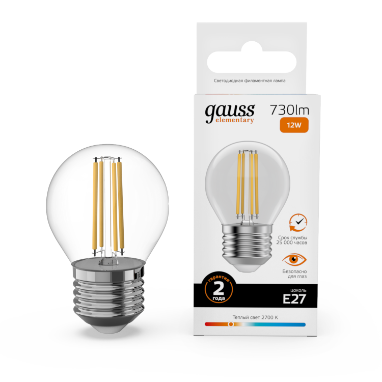 Лампа Gauss LED Filament Elementary 12W 2700K Е27 шар