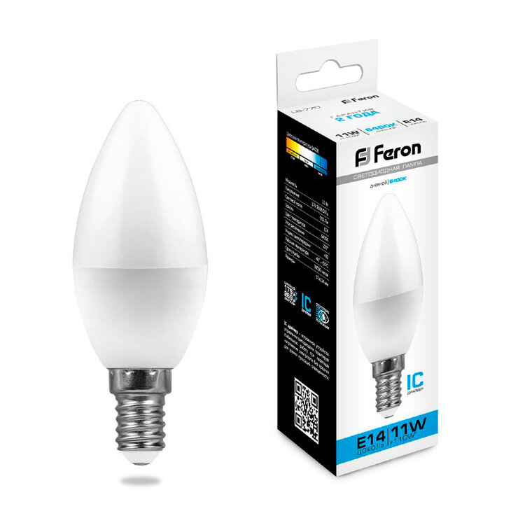 Лампа светод.Feron LB-770 Свеча E14 11W 175-265V 6400K C37
