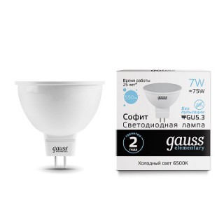 Лампа Gauss LED Elementary MR16 7W 13537 GU5.3 6500K