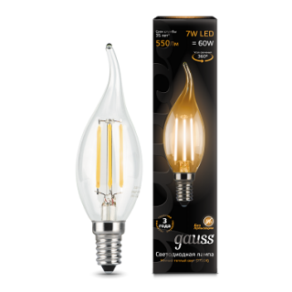 Лампа Gauss LED Filament 7W 104801107 2700K E14 свеча на ветру