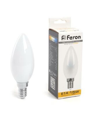 Лампа светодиодная Feron LB-717 Свеча E14 15W 230V 2700K матовая