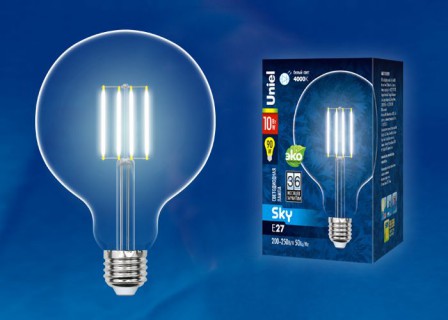 Лампа светодиодная  Uniel LED-G125-10W/NW/E27/CL  PLS02WH 4000K серия Sky белый свет (575)