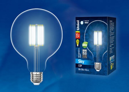 Лампа светодиодная  Uniel LED-G125-15W/4000K/E27/CL  PLS02WH 4000K серия Sky форма "Шар" (581)