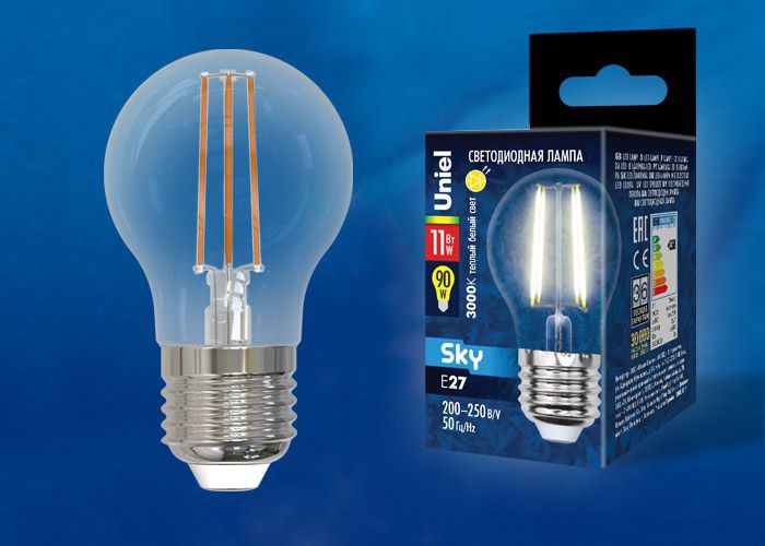 Лампа светодиодная  Uniel LED-G45-11W/3000K/E27/CL  PLS02WH 3000K серия Sky  форма "Шар" (954)