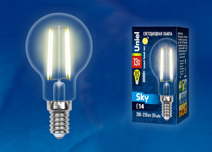 Лампа светодиодная  Uniel LED-G45-13W/3000K/E14/CL  PLS02WH 3000K серия Sky  форма 