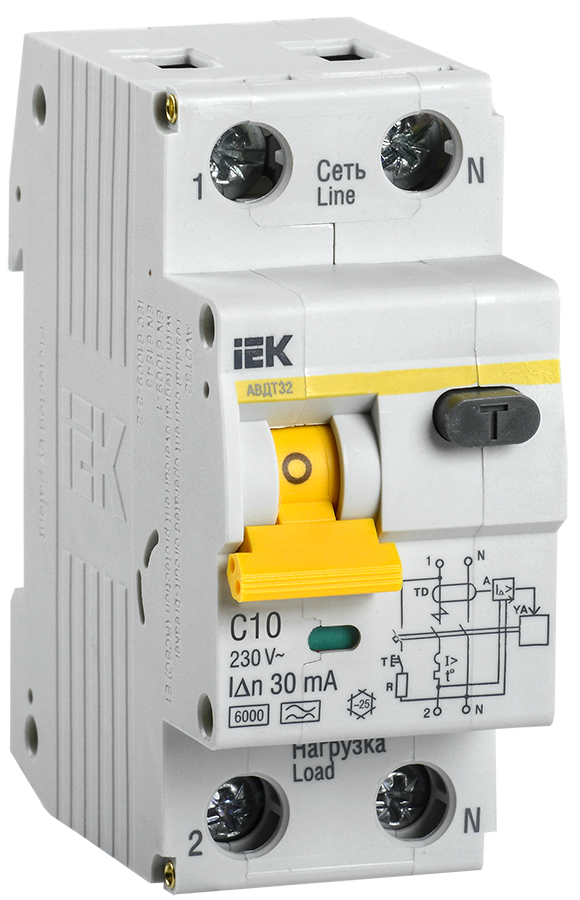 IEK Дифференциальный автоматический выключатель АВДТ 32 1п+N 10A 30мА электронный