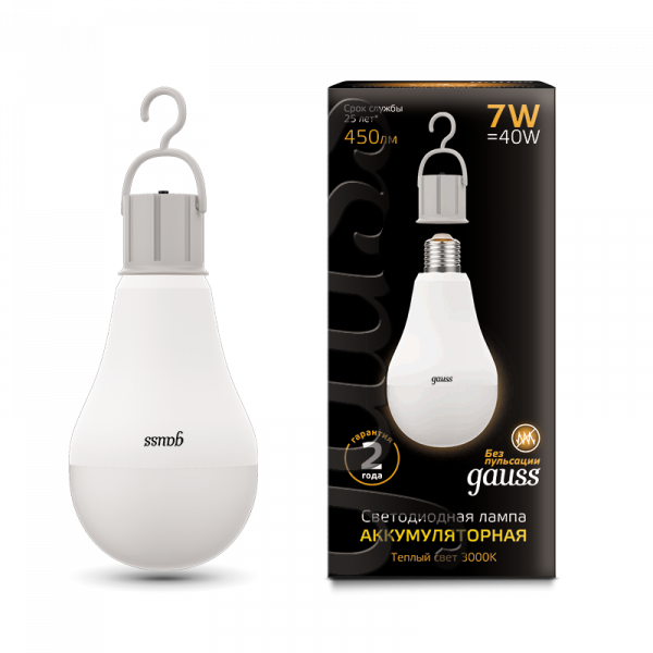 Лампа Gauss LED A60 7W 102402107 3000K E27 с Li-lon аккумулятором
