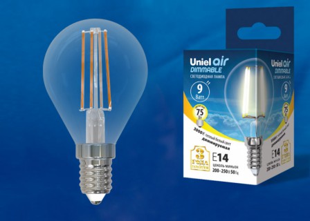 Лампа светодиодная  Uniel LED-G45-9W/3000K/E14/CL  PLS02WH 3000K серия Sky  форма "Шар" (909)