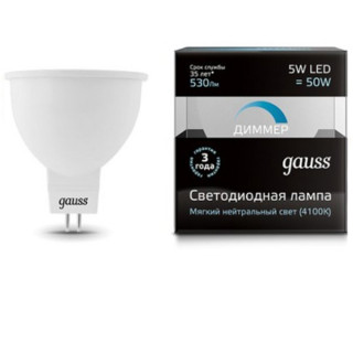 Лампа Gauss LED DIMM 101505205-D MR16 5W GU5.3 4100K диммируемая