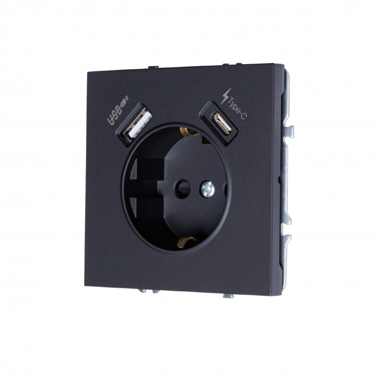 MIKAMI MI-5 Розетка 1-ая с/з с зарядными портами USB Type A + Type C  3.1 A  Черный soft touch