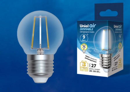 Лампа светодиодная  Uniel LED-G45-9W/4000K/E27/CL  PLS02WH 4000K серия Sky  форма "Шар" (918)