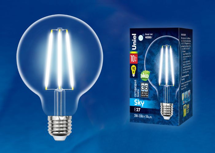 Лампа светодиодная  Uniel LED-G95-10W/4000K/E27/CL  PLS02WH 4000K серия Sky  форма 