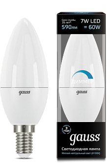 Лампа Gauss LED DIMM 103101207-D Candle E14 7W 4100К диммируемая NEW