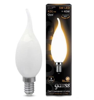 Лампа Gauss LED Filament OPAL Candle tailed 104201105 5W E14 2700K свеча на ветру матовая