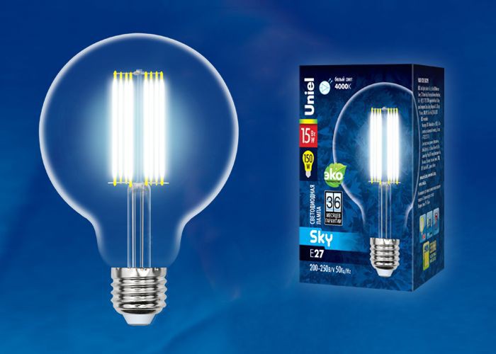 Лампа светодиодная  Uniel LED-G95-15W/4000K/E27/CL  PLS02WH 4000K серия Sky  форма 