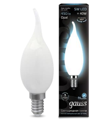 Лампа Gauss LED Filament OPAL Candle tailed 104201205 5W E14 4100K свеча на ветру матовая