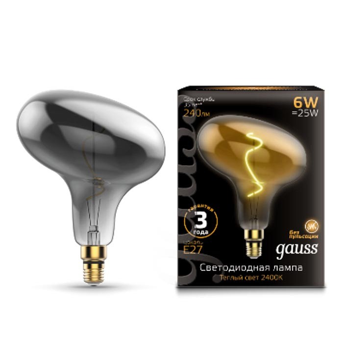 Лампа Gauss LED Vintage Filament 165802008 FD180 Flexible E27 6W 2400K Gray